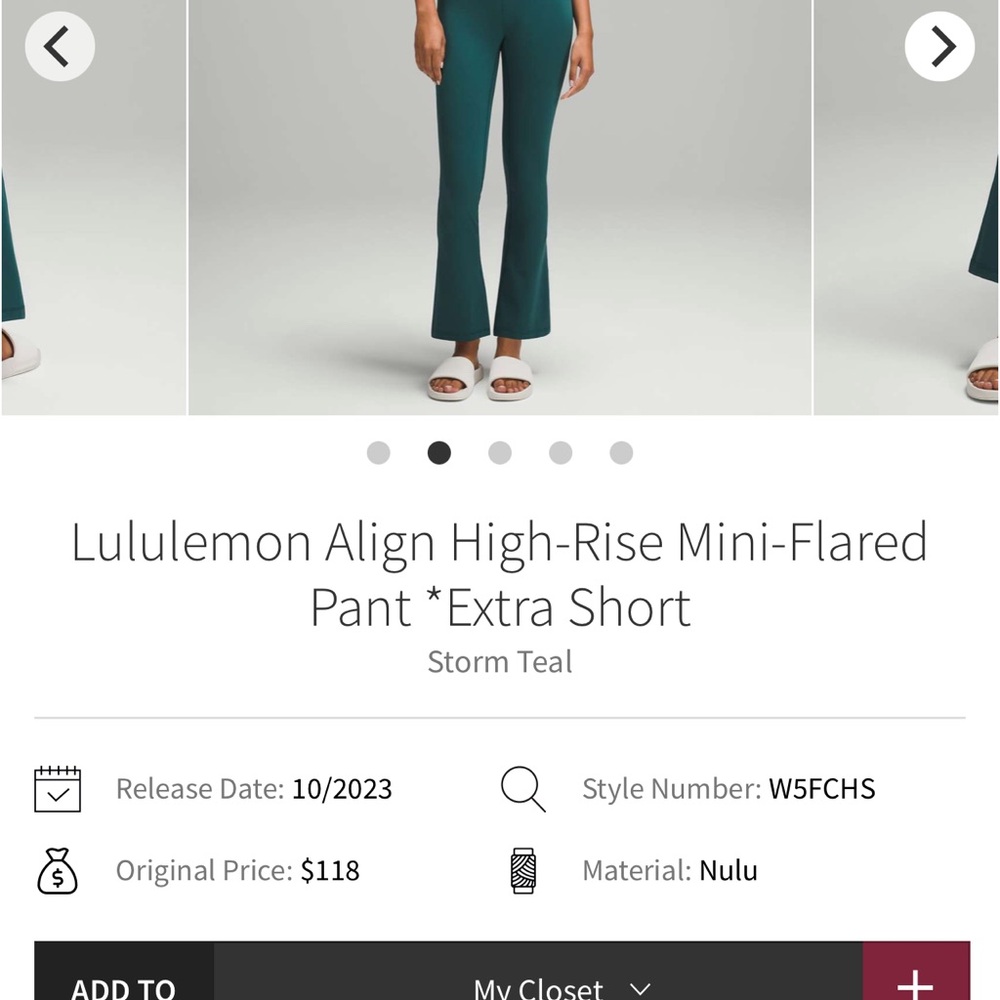 lululemon Storm Teal High-Rise Mini-Flared Pant *short length!* size 6, EUC